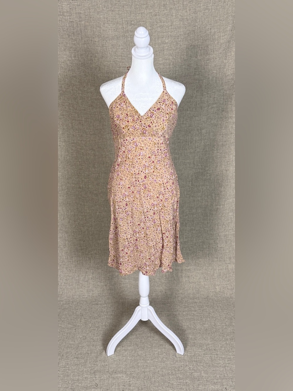 Angie Tan Midi Dress with Pink Floral Print